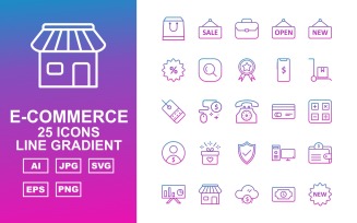 25 Premium E-Commerce Line Gradient Pack Icon Set