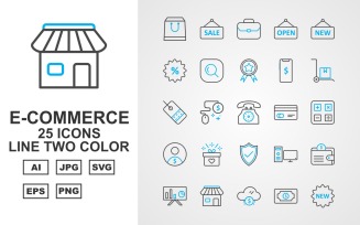 25 Premium E-Commerce Line Two Color Pack Icon Set