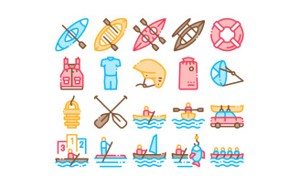 Canoeing Collection Elements Set Vector Icon