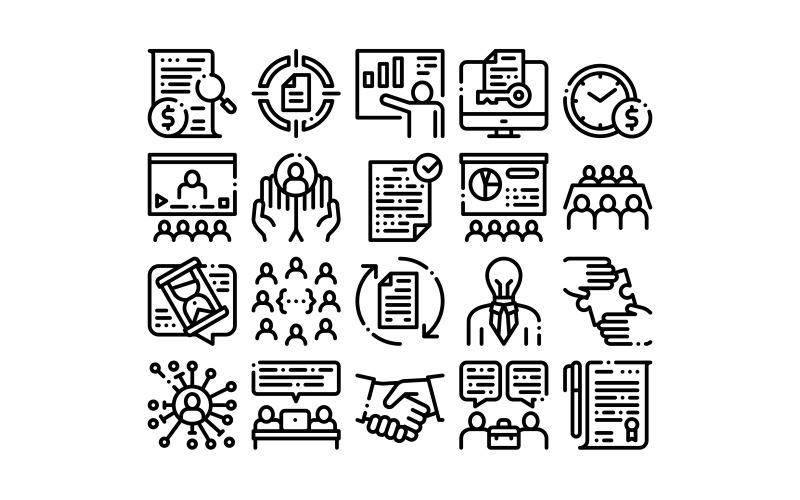 Contract Collection Elements Set Vector Icon Icon Set
