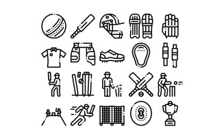 Cricket Game Collection Elements Set Vector Icon