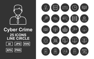 25 Premium Cyber Crime Line Circle Icon Set