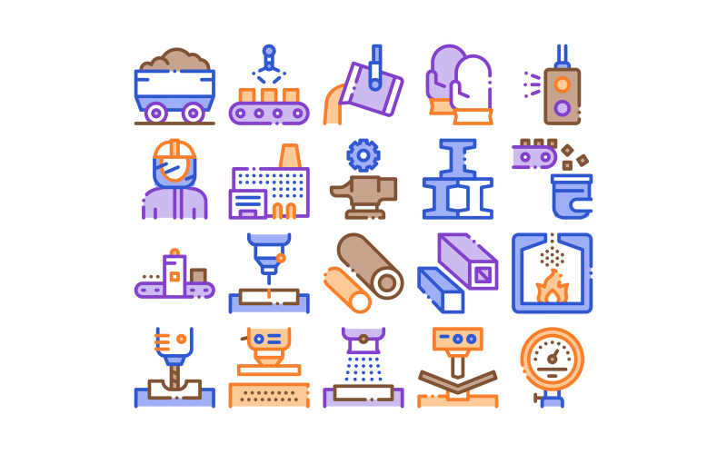 Metallurgical Collection Elements Set Vector Icon Icon Set