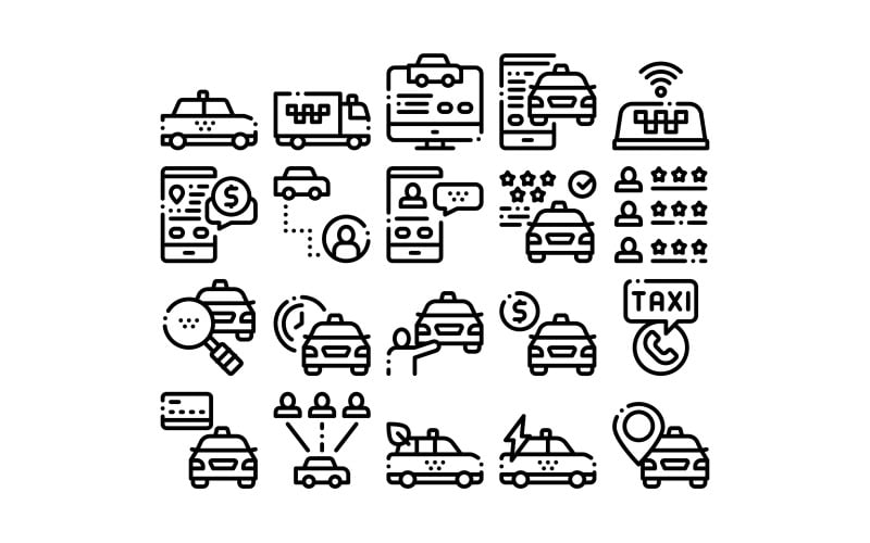 Online Taxi Collection Elements Set Vector Icon Icon Set