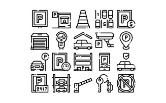 Parking Car Collection Elements Set Vector Icon