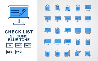 25 Premium Check List Blue Tone Icon Set