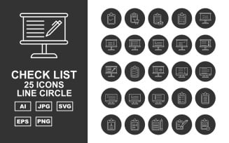 25 Premium Check List Line Circle Icon Set