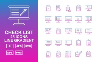 25 Premium Check List Line Gradient Icon Set
