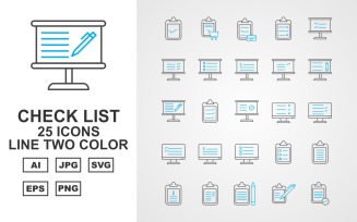 25 Premium Check List Line Two Color Icon Set