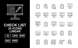 25 Premium Check List Linear Icon Set