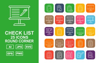 25 Premium Check List Round Corner Icon Set