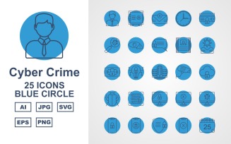 25 Premium Cyber Crime Blue Circle Icon Set