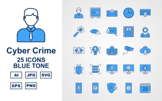 25 Premium Cyber Crime Blue Tone Icon Set