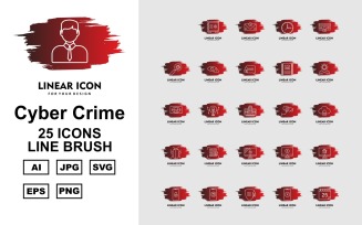 25 Premium Cyber Crime Line Brush Icon Set