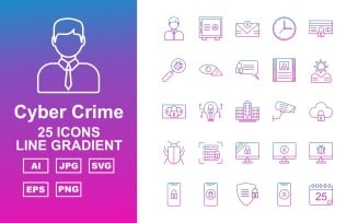 25 Premium Cyber Crime Line Gradient Icon Set