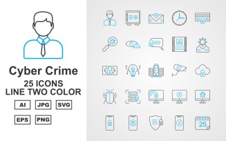 25 Premium Cyber Crime Line Two Color Icon Set
