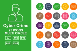 25 Premium Cyber Crime Multi Circle Icon Set