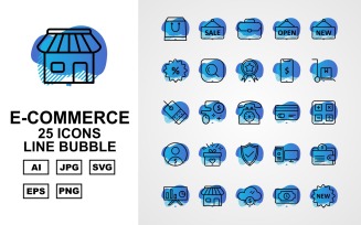25 Premium E-Commerce Line Bubble Pack Icon Set