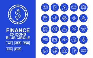 25 Premium Finance Blue Circle Icon Set