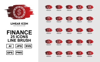25 Premium Finance Line Brush Icon Set