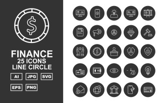 25 Premium Finance Line Circle Icon Set