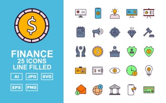 25 Premium Finance Line Filled Pack Icon Set