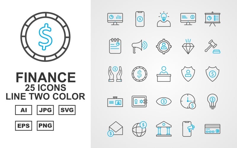 25 Premium Finance Line Two Color Pack Icon Set