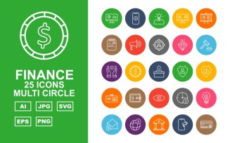25 Premium Finance Multi Circle Icon Set
