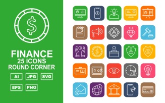 25 Premium Finance Round Corner Icon Set