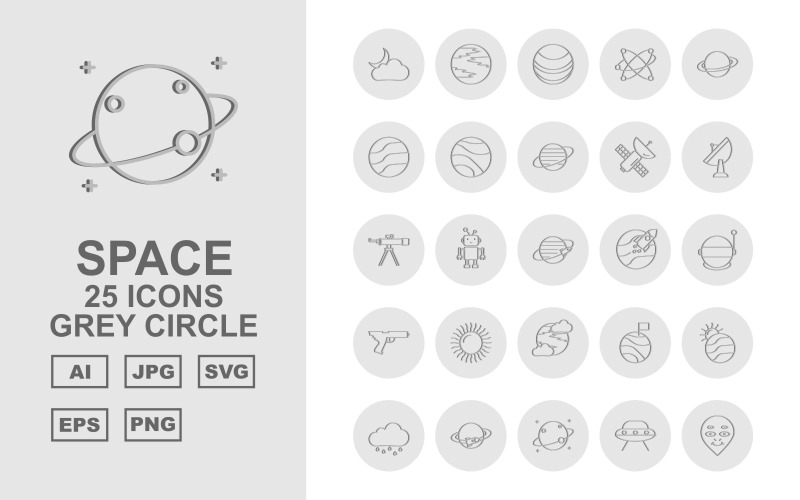 25 Premium Space Grey Circle Icon Set