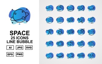 25 Premium Space Line Bubble Icon Set