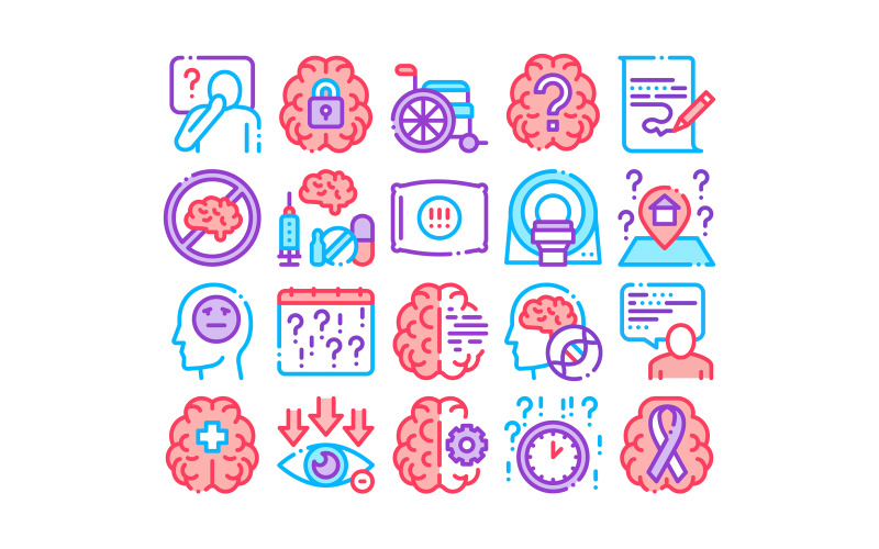 Alzheimers Disease Collection Set Vector Icon Icon Set