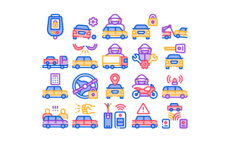 Car Theft Collection Elements Set Vector Icon