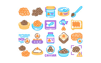 Caviar Seafood Product Collection Set Vector Icon