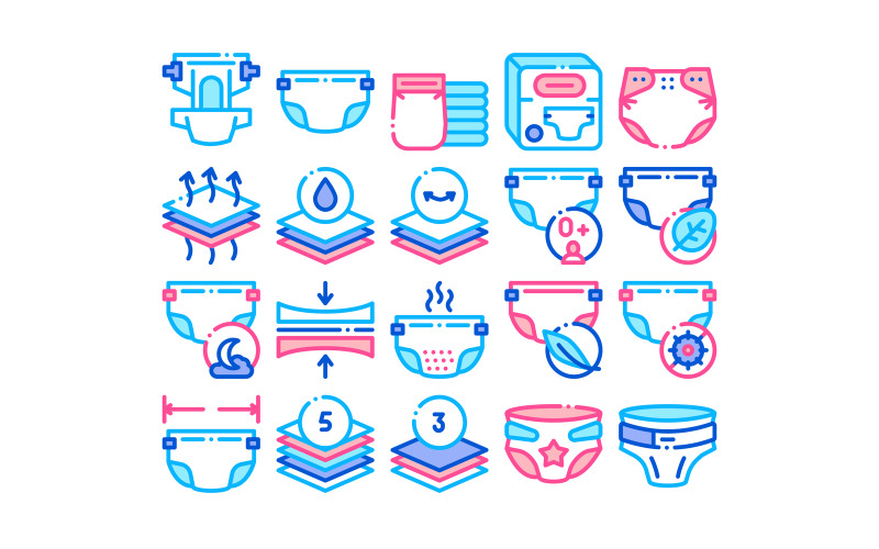 Diaper For Newborn Collection Set Vector Icon Icon Set