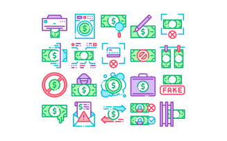 Fake Money Collection Elements Set Vector Icon