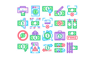 Fake Money Collection Elements Set Vector Icon