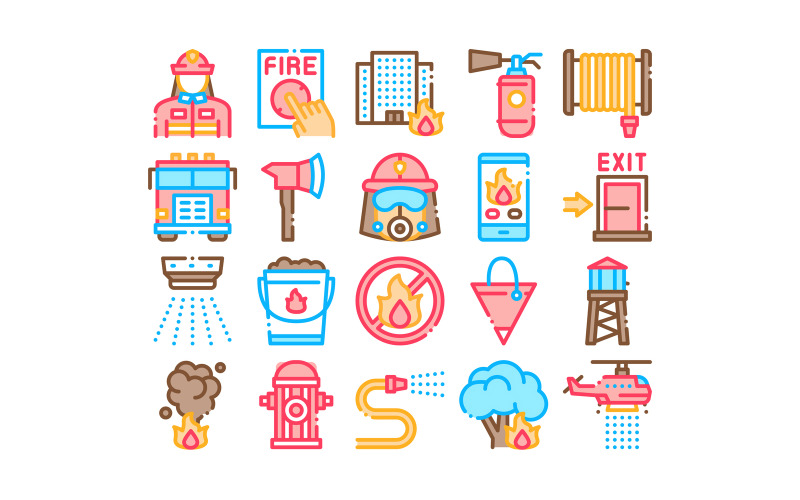 Firefighter Equipment Collection Set Vector Icon Icon Set