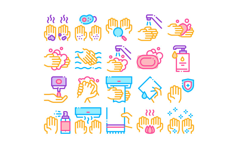 Hand Healthy Hygiene Collection Set Vector Icon Icon Set
