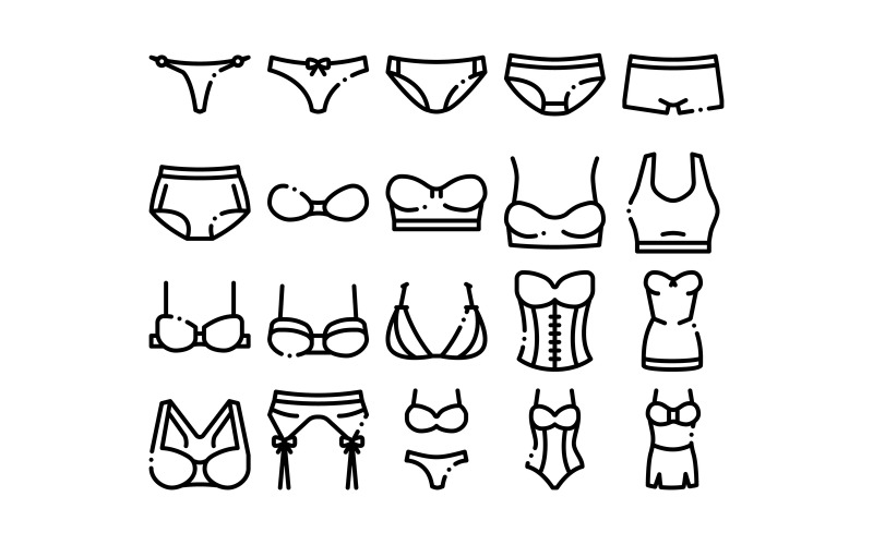 Lingerie Bras Panties Collection Set Vector Icon Icon Set