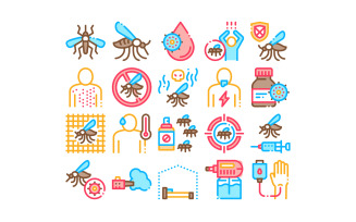 Malaria Illness Dengue Collection Set Vector Icon