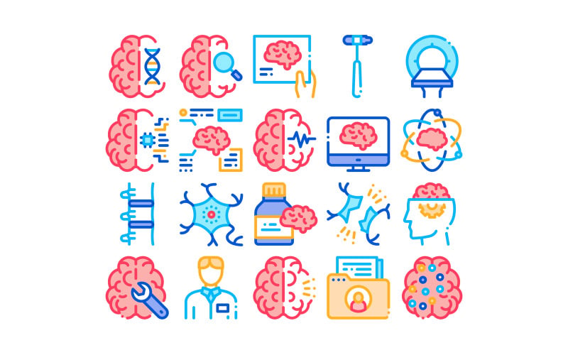 Neurology Medicine Collection Set Vector Icon Icon Set
