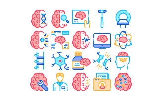 Neurology Medicine Collection Set Vector Icon