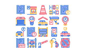 Parking Car Collection Elements Set Vector Icon