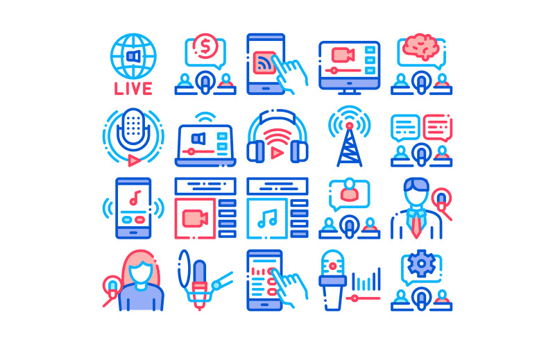 Podcast And Radio Collection Set Vector Icon Icon Set