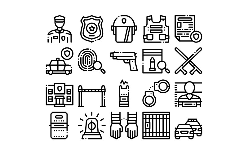 Police Department Collection Set Vector Icon Icon Set