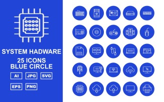 25 Premium System Hadware Blue Circle Icon Set