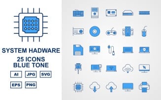 25 Premium System Hadware Blue Tone Icon Set