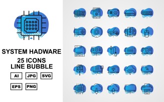 25 Premium System Hadware Line Bubble Icon Set