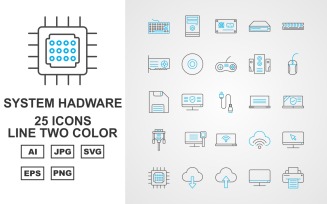 25 Premium System Hadware Line Two Color Icon Set